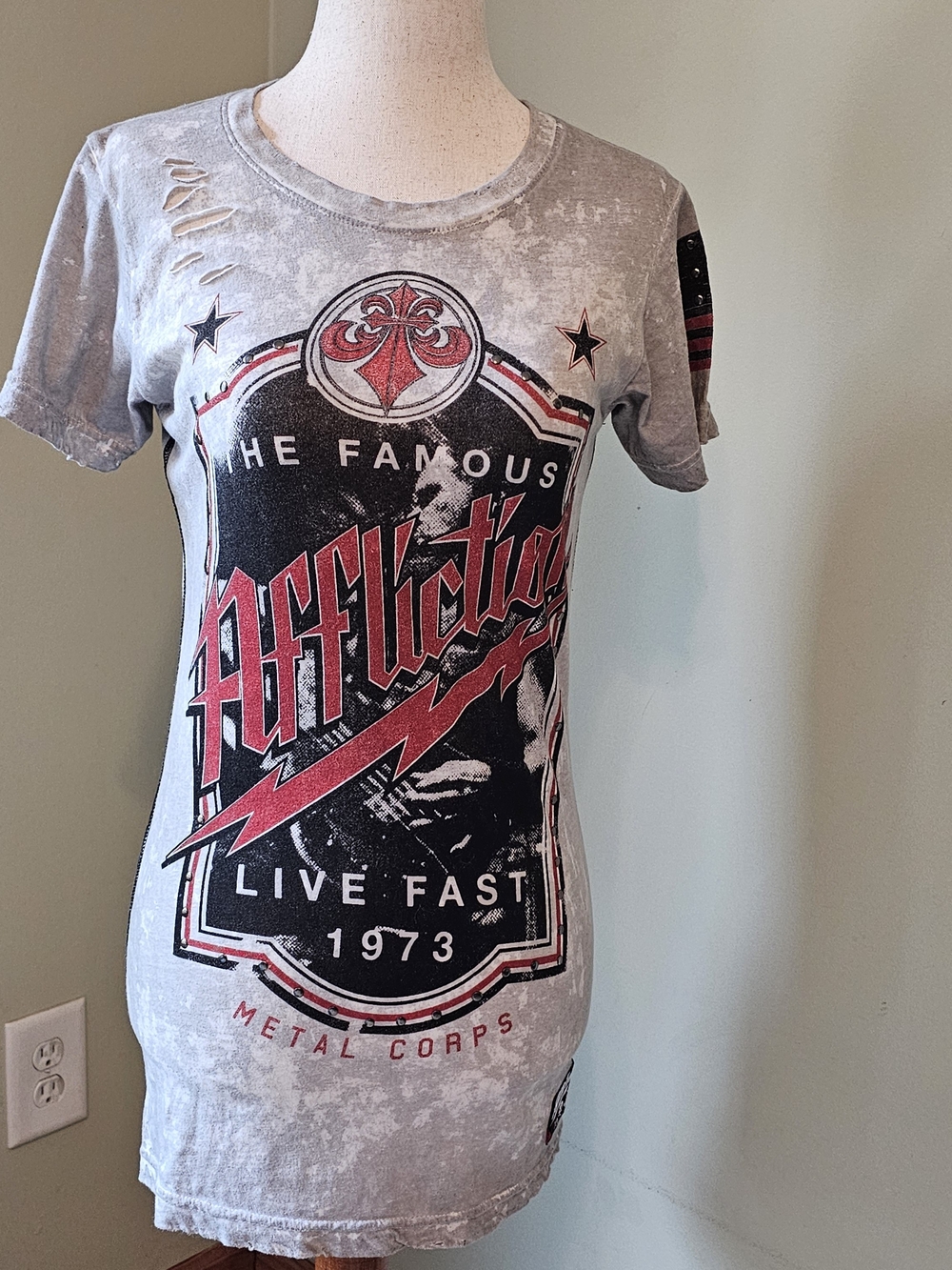 Affliction Gray Graphic Live Fast Short Sleeve Tee